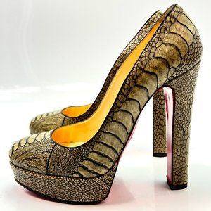 Christian Louboutin Bibi 140 Ostrich Khaki Olive Heels 38.5